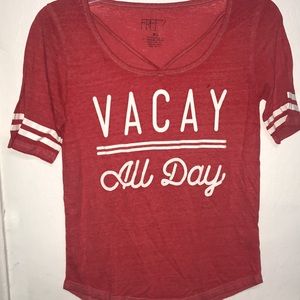 red vacay neck cross tee